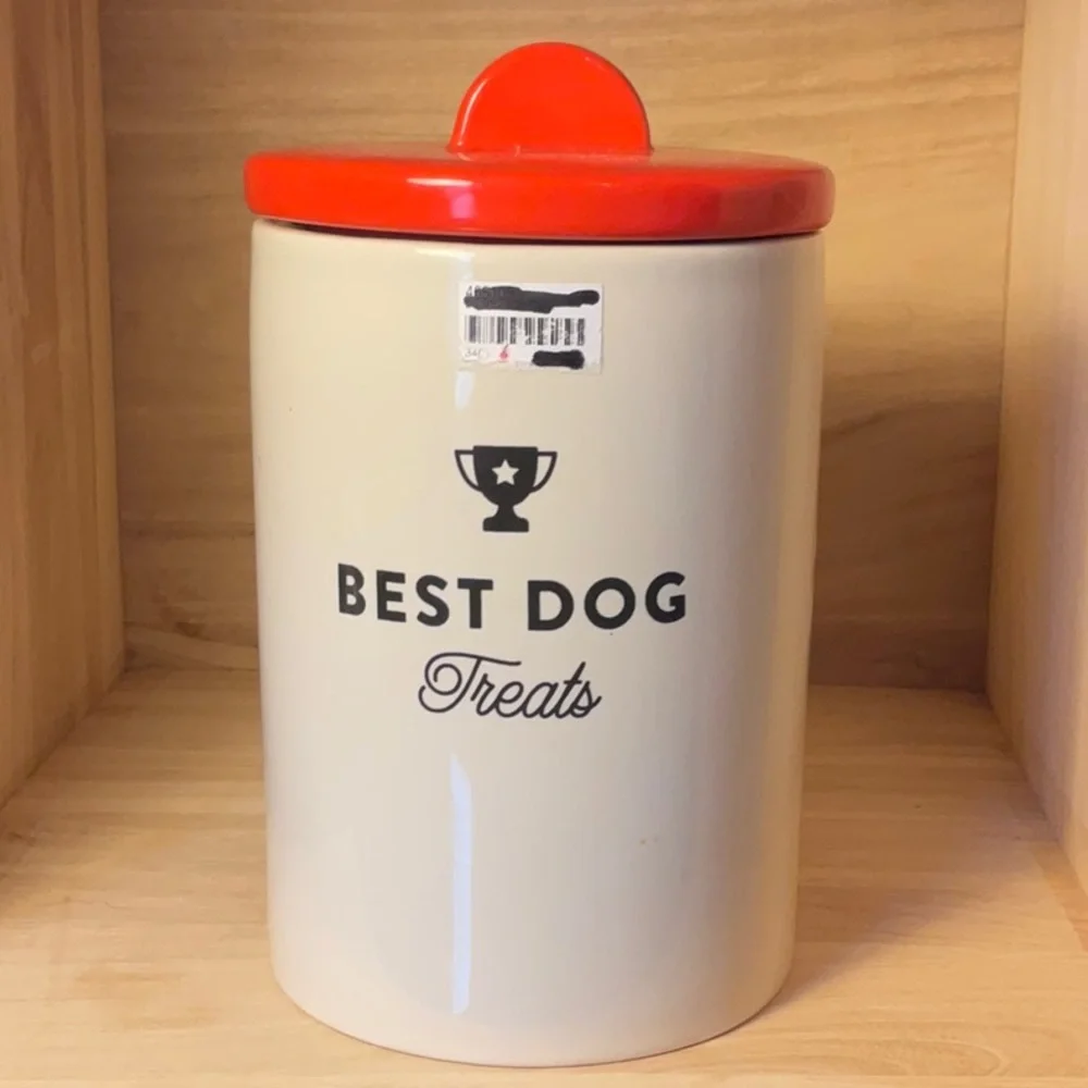 “BEST DOG Treats”-ceramic dog treat canister w/gasket for super fresh treats